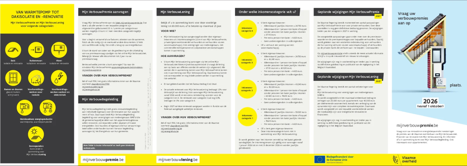 De volledige folder Mijn VerbouwPremie 2026 van Wonen in Vlaanderen (buitenzijde)